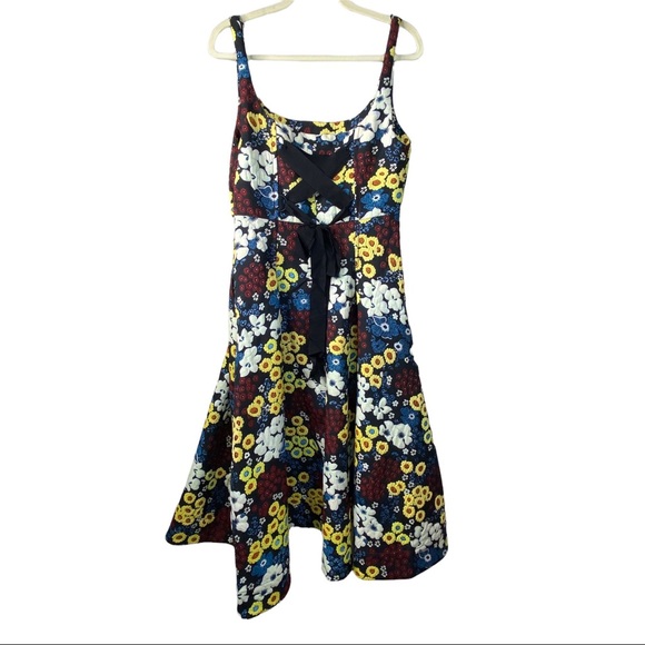 Anthro Maeve Marigold Floral jacquard Midi Dress Sleeveless Scoop Neck 12 Large - Picture 8 of 17